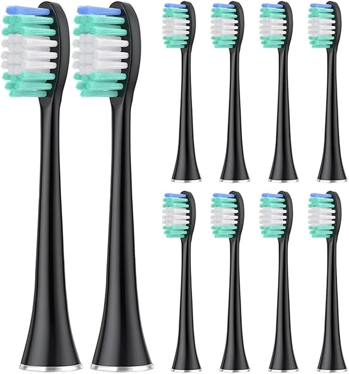 10 Pieces Large Brush Head Crescent-Shaped Bristles Compatible for Aquasonic Series Electric Toothbrush Soft Bristle Deep(Black)