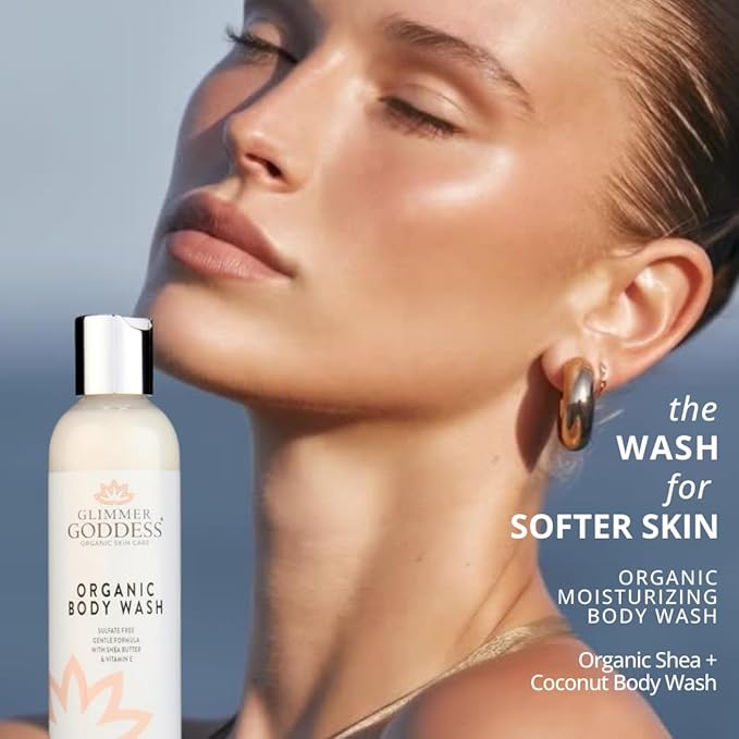 GLIMMER GODDESS Organic Moisturizing Body Wash Organic Vegan Gentle for Face Body Hair with Shea Butter and Coconut Oil Sensitive Skin - Honeysuckle 8 oz.