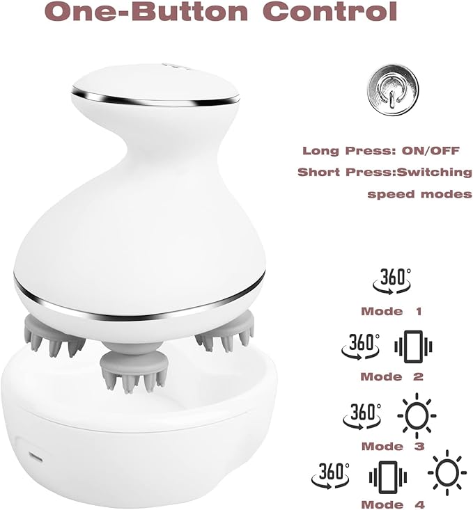 Electric Scalp Massager with red Light TherapyWaterproof Head Massager with 108 nodes4 ModesWireless Charging to Relieve deep Tissue Pressure