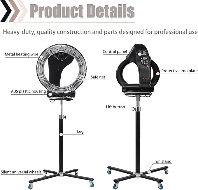 Salon Orbiting Hair DryerProfessional Blow DryersDigital Control Infrared Hair Color Perm ProcessorAdjustable Timer and Temperaturefor Hair Care perming Heating Baking Hanging