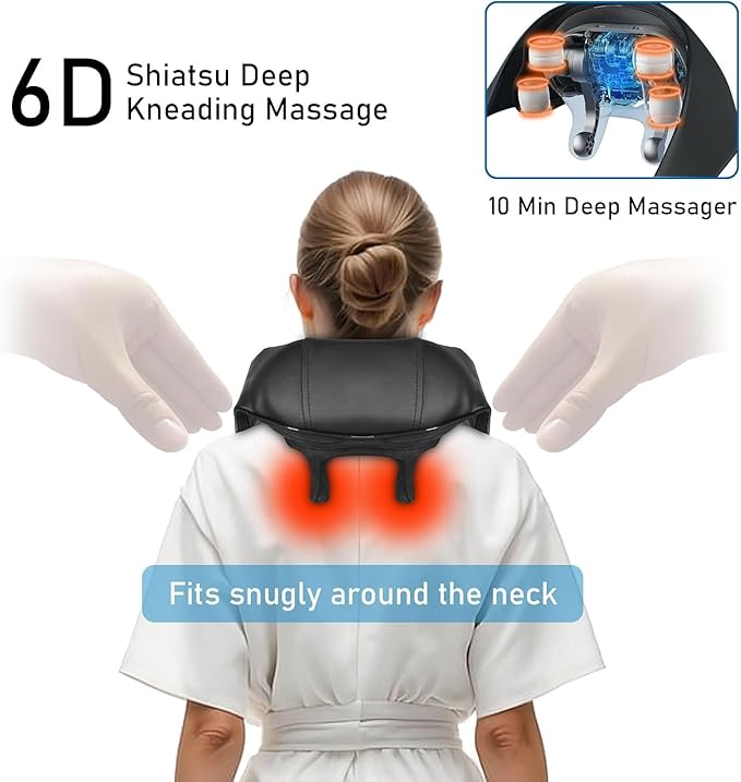 BIBIRE Neck Massager with Heat Cordless Shiatsu Deep Tissue Shoulder Massager with 6 Kneading Nodes for Back Neck Leg Muscle Relief Gift for Men Women Home Office Use