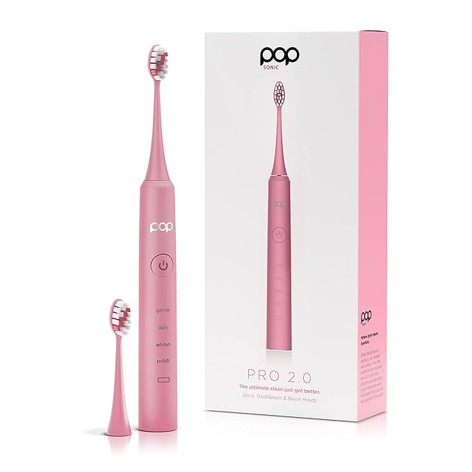 Pop Sonic Pro 2.0 Electric Toothbrush (Pink) Rechargeable Sonic Toothbrush with 45000 Vibrations Per Minute &amp 4 Cleaning Modes for Adults &amp Kids with Long Lasting Dupont Nylon Bristles