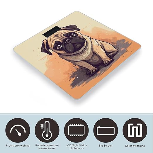 Pug Cartoon Scale for Body Weight Smart Scales Digital Bathroom Scale High Precision Weighing Scales with Large Display Weighing Machine for People