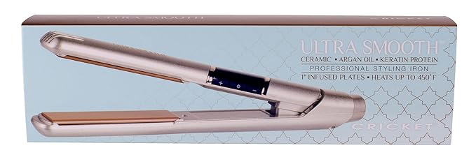 Cricket Ultra Smooth Professional Flat Iron Hair Straightener - Ceramic Plates Infused Hair Iron with Argan Oil &amp Keratin Protein - High Power Fast Heat Up to 450°F - Automatic Shut-Off - Champagn
