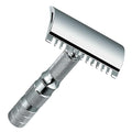 MERKUR 985C Travel Double Edge Safety Razor with Leather Case Four-Piece Compact Design Open Comb Bright Chrome Finish Made in Germany