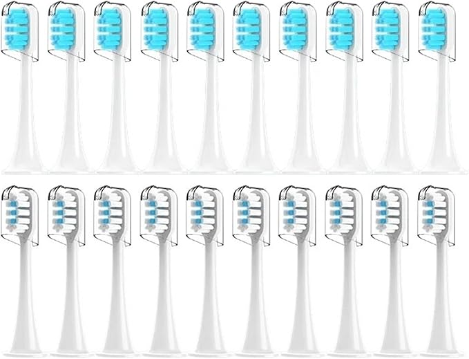 Compatible for Xiaomi Mijia T300/T500/T700 Sonic Electric Toothbrush Heads Replaceable Refill Nozzles 4 Colors with Anti-Dust Caps 4/20Pcs(10White10Blue)