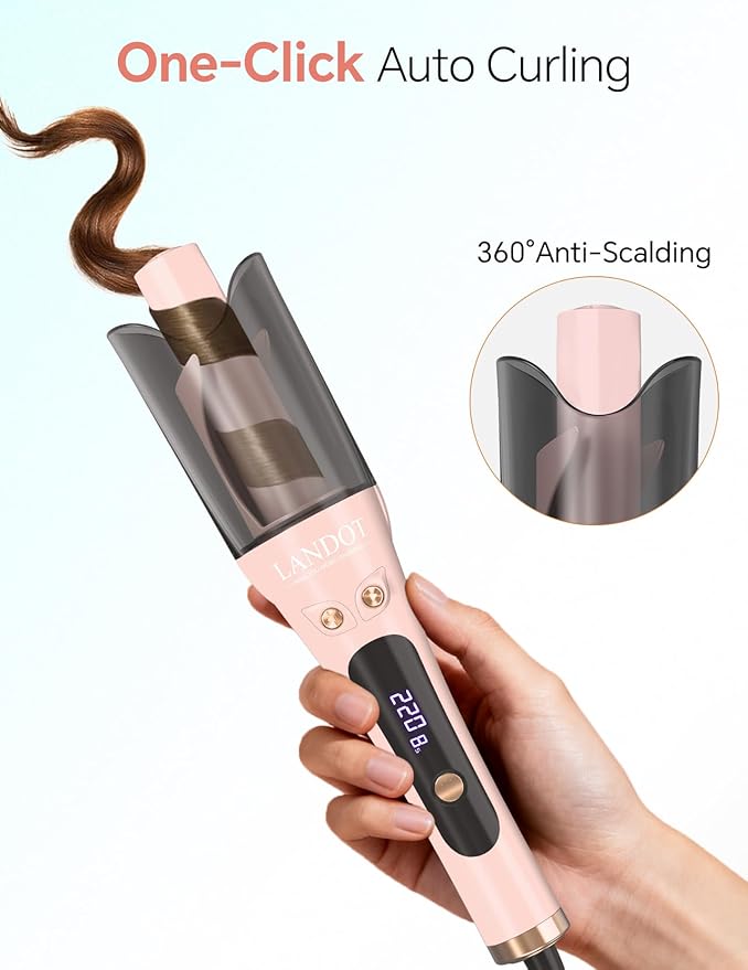 LANDOT Automatic Curling Iron 1-Inch – Easy-to-Use Self Curling Wand with Auto Rotation &amp Anti-Tangle Technology Ideal for Beginners &amp Medium Length Hair Salon-Quality Curls at Home Charmin