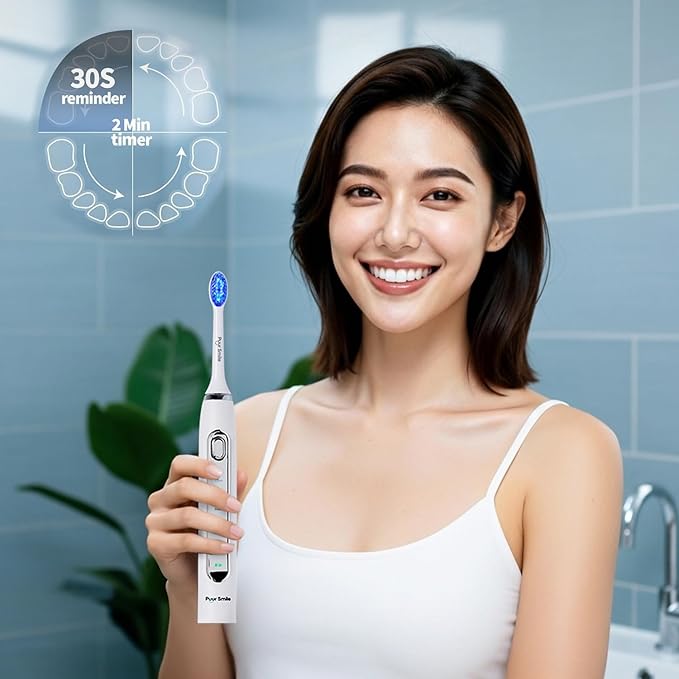 LED Electric Lumi Toothbrush - 2 (Blue led) Brush Heads for Adults | 4 Cleaning Modes with Smart Timer IPX7 Waterproof Long-Lasting Battery &amp Wireless Charging Base (White)