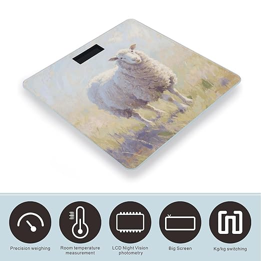 Watercolor Sheep Scale for Body Weight Sturdy Tempered Glass Weighing Scales with LCD Display Accurate Digital Bathroom Scale Convenient Body Fat Smart Scales Easy Read