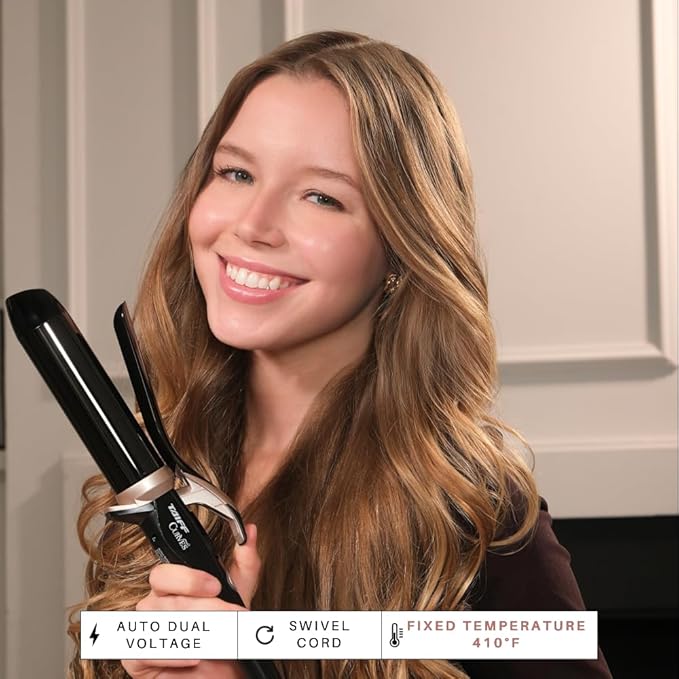 TAIFF Curves Professional Black Titanium Curling Iron – High-Performance Hair Curler &amp Rizadora para Cabello with Dual Voltage | Fixed Temperature 410°F | 1 1/2”