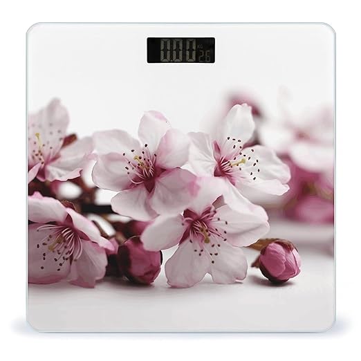 Peach Flower Branch Weight Scale Digital Electronic Scales Bathroom Scale Larg LCD Backlight Display High Precision MeasurementsTempered Glass