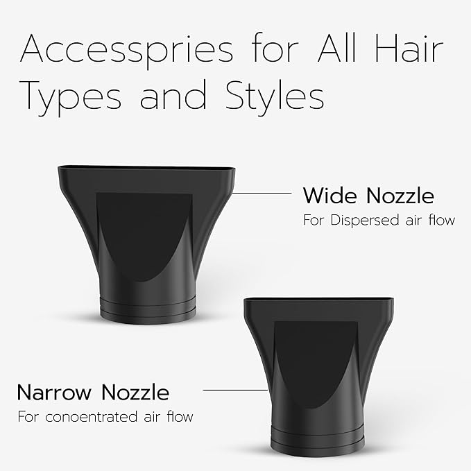iQUE Professional Salon Quality Hair Dryer | 1875W Ionic Blow Dryer | 2 Speeds &amp 3 Heat Modes | Frizz-Free | Includes 2 Nozzles Attachments | Extra Long Cord and Faster Drying Time