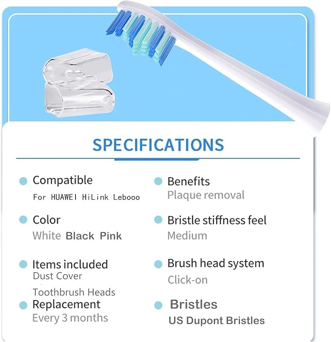 4 Pcs Replacement Brush Heads Compatible for HiLink Lebooo Electric Toothbrush Head Teeth Cleaner and Plaque Removal with Dust Cover(White)