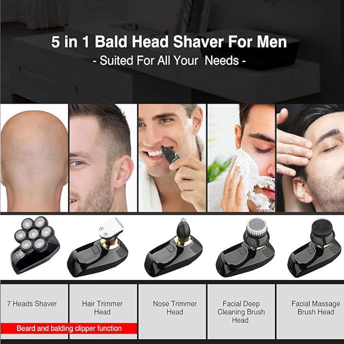 Head Shavers for Bald Men 7 Cutter Head Electric Shaver 7D Razor for Men Head Shavers for Bald Shaver Multifunctional Grooming Kit Waterproof Cordless