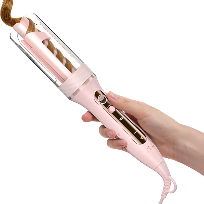 ZAVAREA Automatic Rotating Curling Iron for Long Hair - 1 Inch Curling Wand for Beach Waves &amp Loose Curls Easy Hair Curler for Beginners Anti-Scald &amp Frizz-Free Dual Voltage for Travel