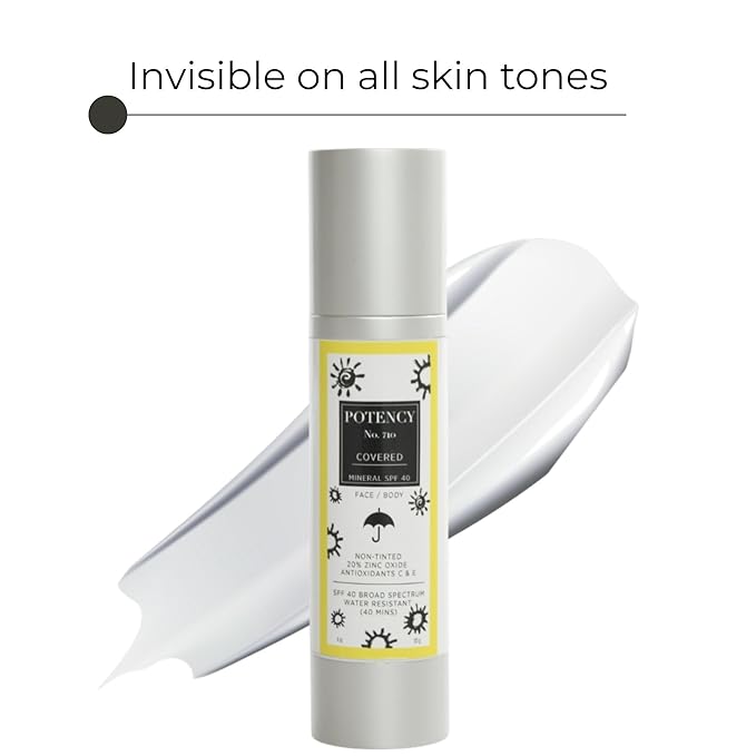 POTENCY No. 710 Covered SPF 40 Mineral Sunscreen - Broad Spectrum Protection - Invisible on All Skin Tones - Fragrance-Free - Reef-Safe Formula - Lightweight Daily Protection - Made in the USA - 4 Oz