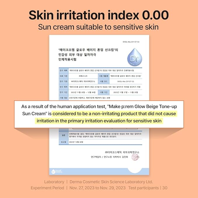 MAKE P:REM Glow Beige Tone Up Sunscreen Foundation-Free Mineral Sun Care Skin Tone Correction Lightweight Korean Sunscreen Korean Skin Care SPF 50 1.69 fl.oz. (50ml)