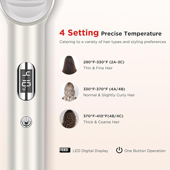 Prizm Hair Straightener Brush 20s Fast Heating Negative Ions Hair Straightening Comb with Less Frizz 4 Temp Settings &amp LED Display Anti-Scald Design for Home Salon Dual Voltage Champagne Sil