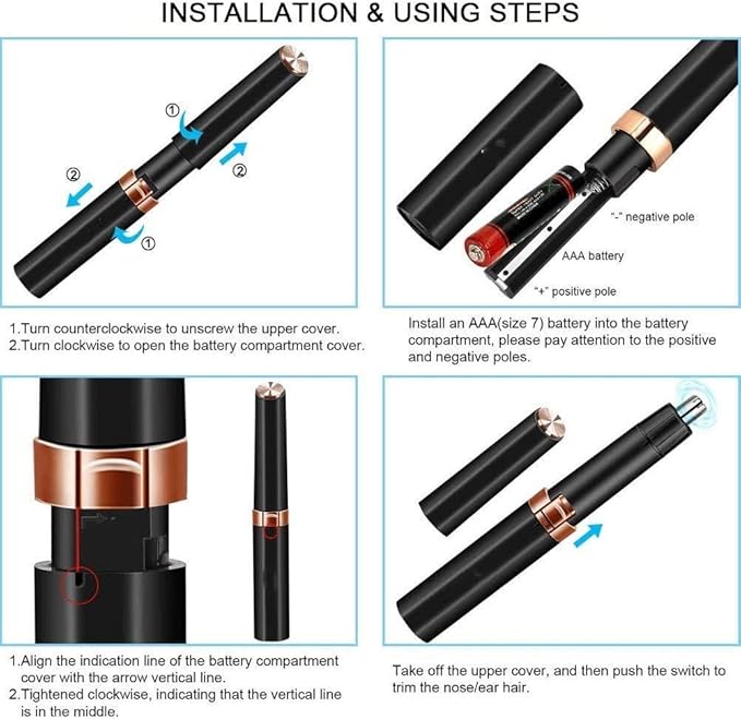 Nose Hair Trimmer Ear and Nose Hair Trimmer for Men Painless Nose Hair Remover Battery-Powered Ear and Nose Hair Trimmer