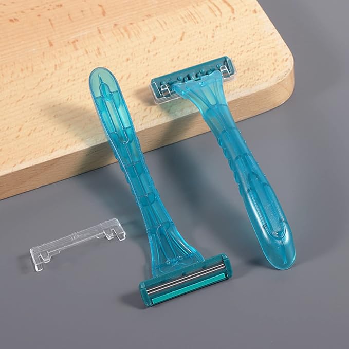 100 Pack Disposable Razors Individually Wrapped Razors Bulk Twin Stainless Steel Blade Razors for Hotel Travel Airbnb Homeless (Blue)