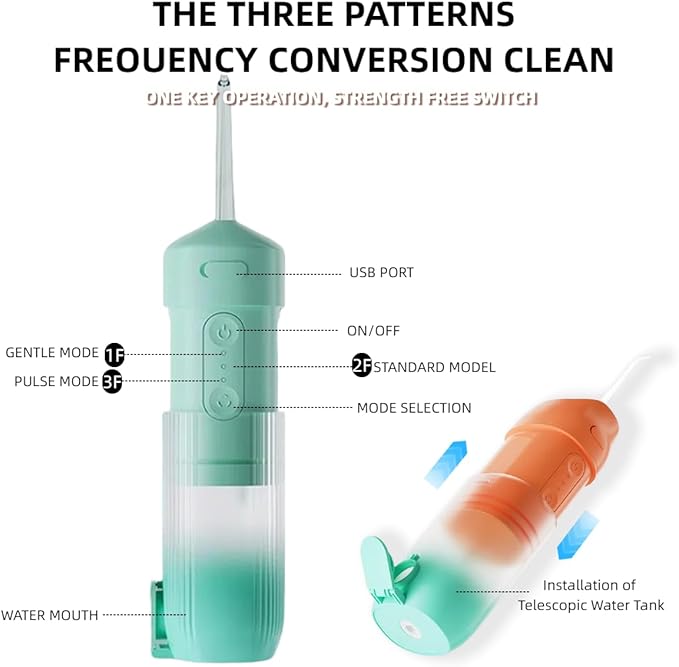 Portable Water Flossers for TeethTelescopic Travel Water Flosser Rechargeable 4 Nozzle OptionsIPX7 Waterproof (Orange)