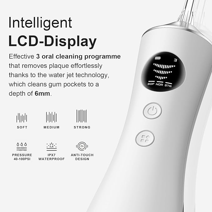 Water Dental Flosser for Teeth Portable Cordless Water Flosser with 300ML Rechargeable with Type-C IPX7 Waterproof Water Flossers for Adults with 3 Intensity Modes and 3 Flossing Tips