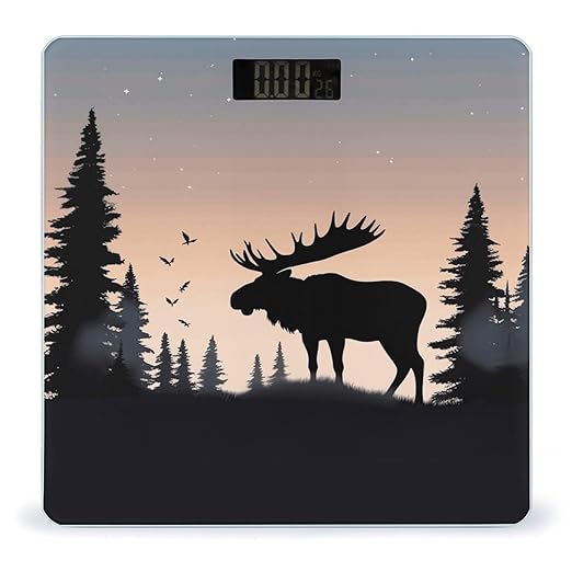 Moose Mountain Pine Tree Wilderness Bathroom Scale Ultra-Bright Liquid Crystal Screen Weight Scale Accurate Bathroom Body Scales for Body Weight Bathroom Pet Home Bedroom Gift-Giving