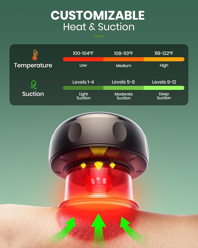 [4 Pack] 5-in-1 Smart Dynamic Cupping Set Electric Cupping Device with Red Light Heated Cupping Massager with 12-Level Suction &amp Heat Cupping Machine for Pain Relief Muscle Soreness Knots Ac