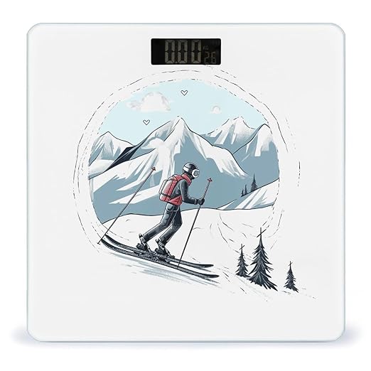 Skiing Theme Weight Scale Digital Electronic Scales Bathroom Scale Larg LCD Backlight Display High Precisio MeasurementsTempered Glass