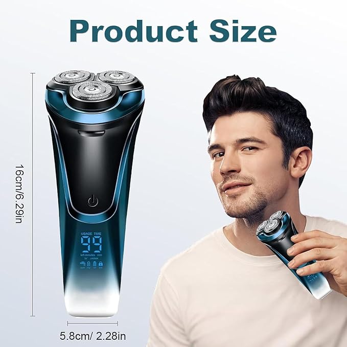 Snapbuy Electric Razor for Men 2026 New Electric Shavers Snapbuy RazorIpx7 Waterproof4D Floating Head Rotary Shaverwith LCD Display &amp Quiet Motor (Blue)