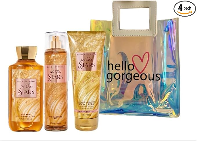Bath &amp Body Works - 3 Piece Bundle - Spray - Body Cream - Shower Gel - Full Size and Gift Bag HELLO GORGEOUS (In The Stars)