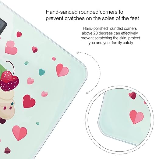 Cupcake Candy Hearts Sweet Bathroom Scale for Body Weight Bathroom Digital Electronic Weighing Scale with Back Lit LED Display Sturdy Tempered Glass Weight Watchers Scales 400lb