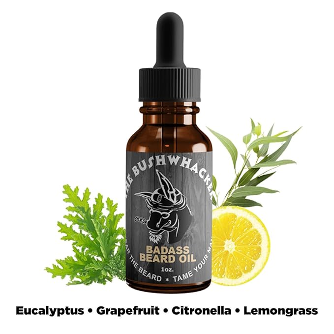 Badass Beard Care Complete Beard Care Kit - 5 Full Size Essentials - Includes Beard Oil Beard Balm Beard Butter Wash and Conditioner - Promotes Fuller &amp Thicker Beard Growth (The Bushwhacker)