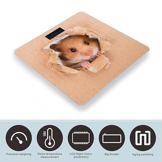 Funny Hamste Scale for Body Weight Anti-Slip Sturdy Tempered Glass Weighing Machine Highly Digital Accurate Bright LCD Bathroom Scale for Household Gift
