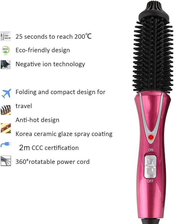 Milltrip Electric Hair Curler Comb Brush - Portable Folding Hair Curler Tool with &amp Tourmaline Ceramic 360° Rotating Cord Anti Scald Design for Safe Styling 100-240V (Wine Red) (US Plug)