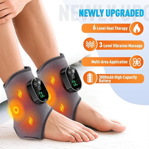 2-Pack Foot Renew Foot Massager Cordless Ankle Heating Pad with Massager Foot and Ankle Massager with Heat 6 Heat Levels &amp 3 Massage Modes with Timer (Grey)