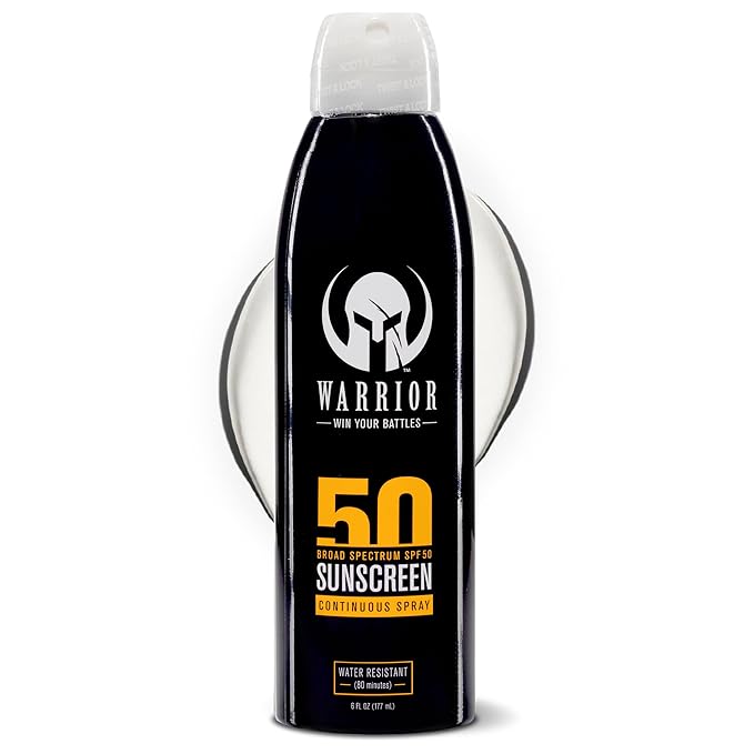WARRIOR - WIN YOUR BATTLES - SPF 50 Sunscreen Lotion - 80 Minutes Water Resistant | SPF 50 Continuous Spray - Broad Spectrum Protection for UVA/UVB - Quick Dry Effective Formula | 3 Oz &amp 6 Oz