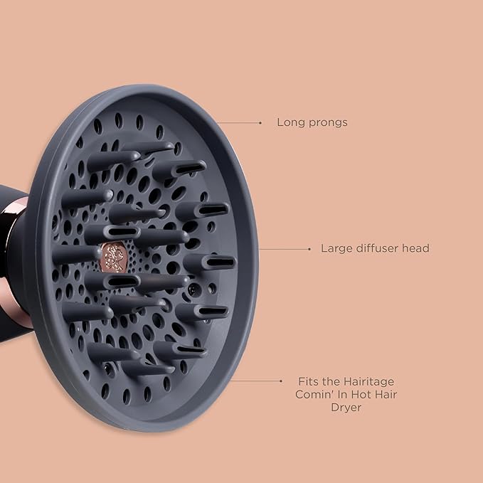 Hairitage Ionic Hair Blow Dryer &amp Diffuser + Concentrator Attachments for All Hair Types 1875 Watts 3 Heat Settings &amp Cool Shot Locks-in Style Best Lightweight Diffuser for Smooth Blowouts