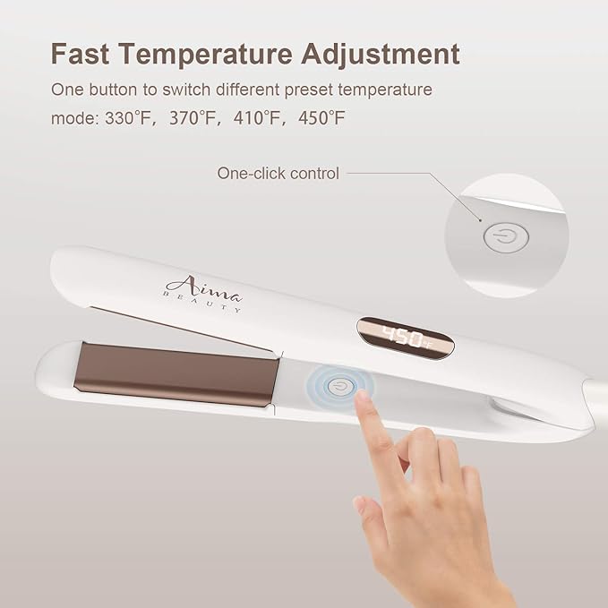 1¼ Inch Titanium Nano Flat Iron Aima Beauty 2 in 1 Hair Straightener with 3D Floating Ceramic Coating Plates for Healthy Styling &amp Thin Hair LCD Temp Display Dual Voltage White