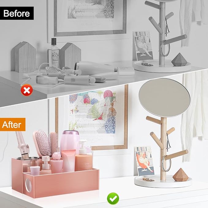 Hair Tool Organizer - Bathroom Vanity Organizers and Storage Hair Styling Accessories Hot Tools Organizer Hair Dryer Blow Dryer Curling Iron Flat Iron Hair Straightener Pink