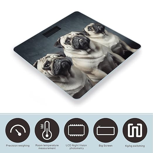 Funny Pug Dog Weight Scale for Body Weight Digital Bathroom Scale High Capacity Accurate Digital Weighing Scales and Easy-to-Read on Backlit LCD Display Scales