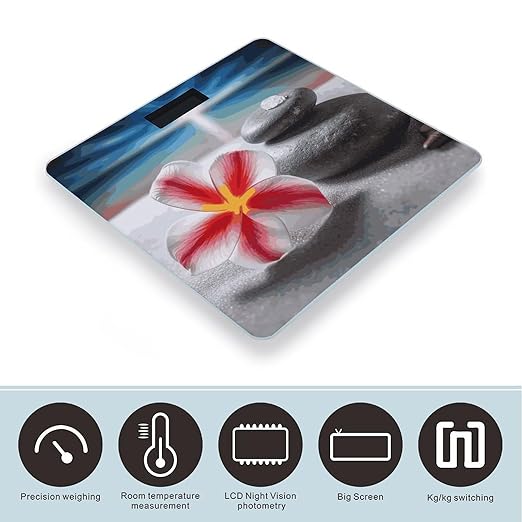 Tropical Flower and Zen Stone Bathroom Scale Weight Scale for Body WeightHighly Accurate Digital Weighing Machine Clear LED Display Digital Bathroom Body Scale 400lb/182kg