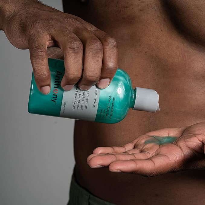 Anthony Mens Body Wash and Shampoo: Invigorating Rush 2-In-1 Liquid Gel Soap &amp Hair Shampoo Pine Wood Scent Hydrating with Eucalyptus Canadian Balsam Birch Leaf Charcoal Sea Kelp 12 Fl. Oz