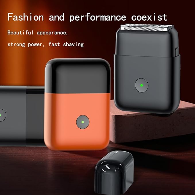 Premium Travel Electric Razor for Men - Ultra-Compact IPX7 Waterproof Foil Shaver with LED Indicator USB-C Quick Charge 90 Min Runtime Orange