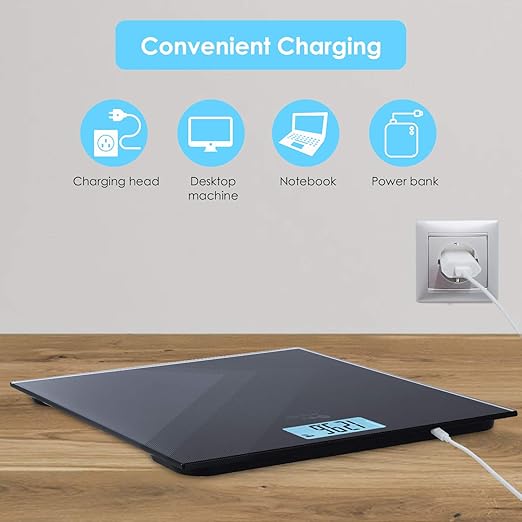 himaly Digital Body Weight Scale USB Rechargeable Bathroom Scale with Step-On Technology Back Light Display Digital Weight Scale 400Ibs/180kg Capacity 6mm Tempered Glass