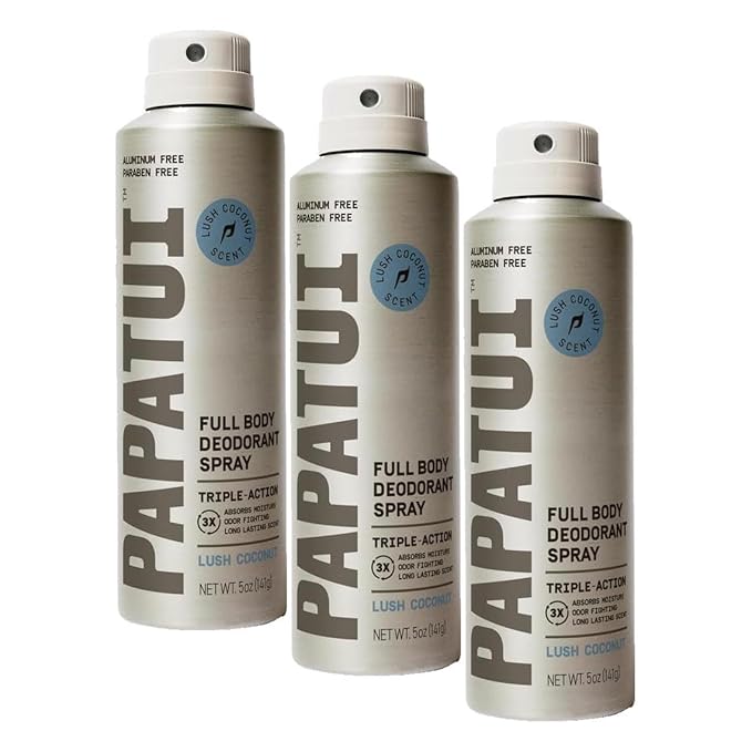 Papatui by Dwayne Johnson Full Body Deodorant Spray for Men | Aluminum-Free Odor Protection Moisture Absorption Long Lasting Scent | Lush Coconut | 4oz (Pack of 3)