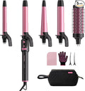 5 in 1 Automatic Rotating Curling Iron Set CrazyMar Curling Wand Set - 5 Barrels (3/411/4 Inch) Dual Voltage Curling Wand for Professional Hair Styling Travel Ceramic Coating(Hot Pink)