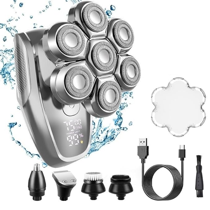Head Shavers for Bald Men 5 In 1 Electric Shaver With Digital Display 7-blade Bald Hair Clipper Multifunctional Shaver Kit