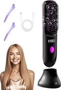 Go Brush Pro Hair Straightener – Cordless Comb with Base Negative Ion 6000mAh Fast Heating &amp Portable Travel Design Rechargeable Brush for Straightening and Curling (Black-1Pcs)
