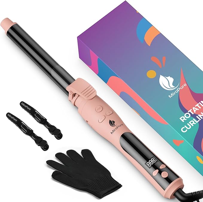 MiroPure Self Rotating Curling Iron 1 Inch Ionic Hair Curler Automatic Curling Wand with Longer Barrel for Waves and Curls Unique Button to Enable/Distable Rotation